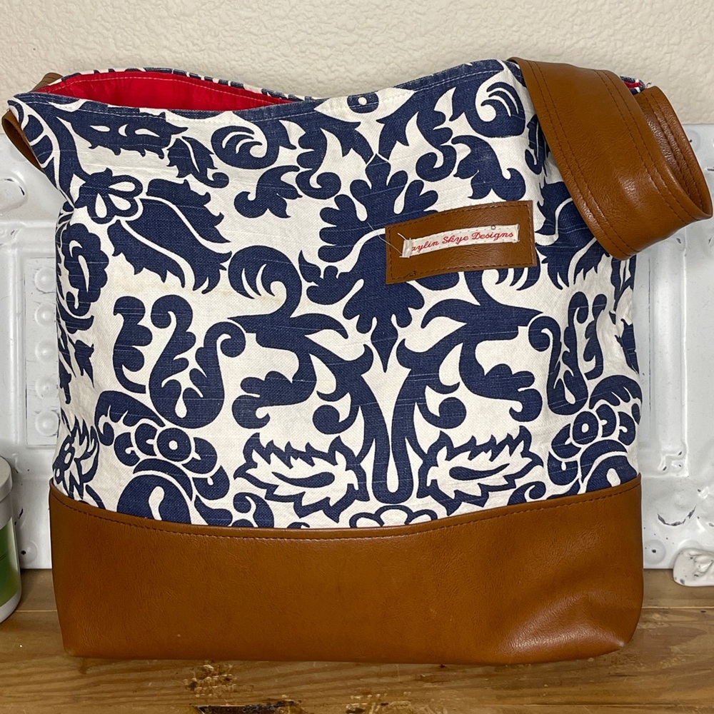 Daylin Skye Designs Artisan Damask & Leather Hobo Tote Bag Boho